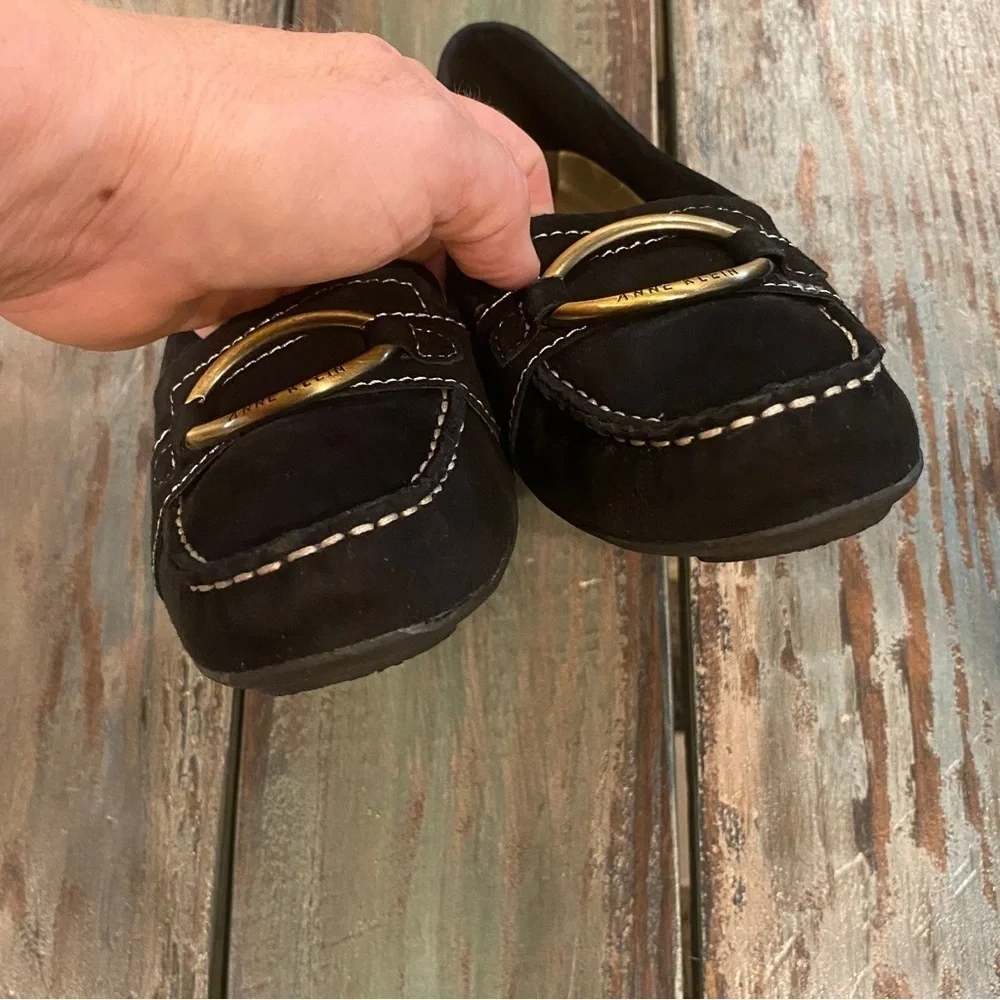 Anne Klein Suede Hanya Loafer Black Suede Leather Women’s Size 6 Flats Shoes